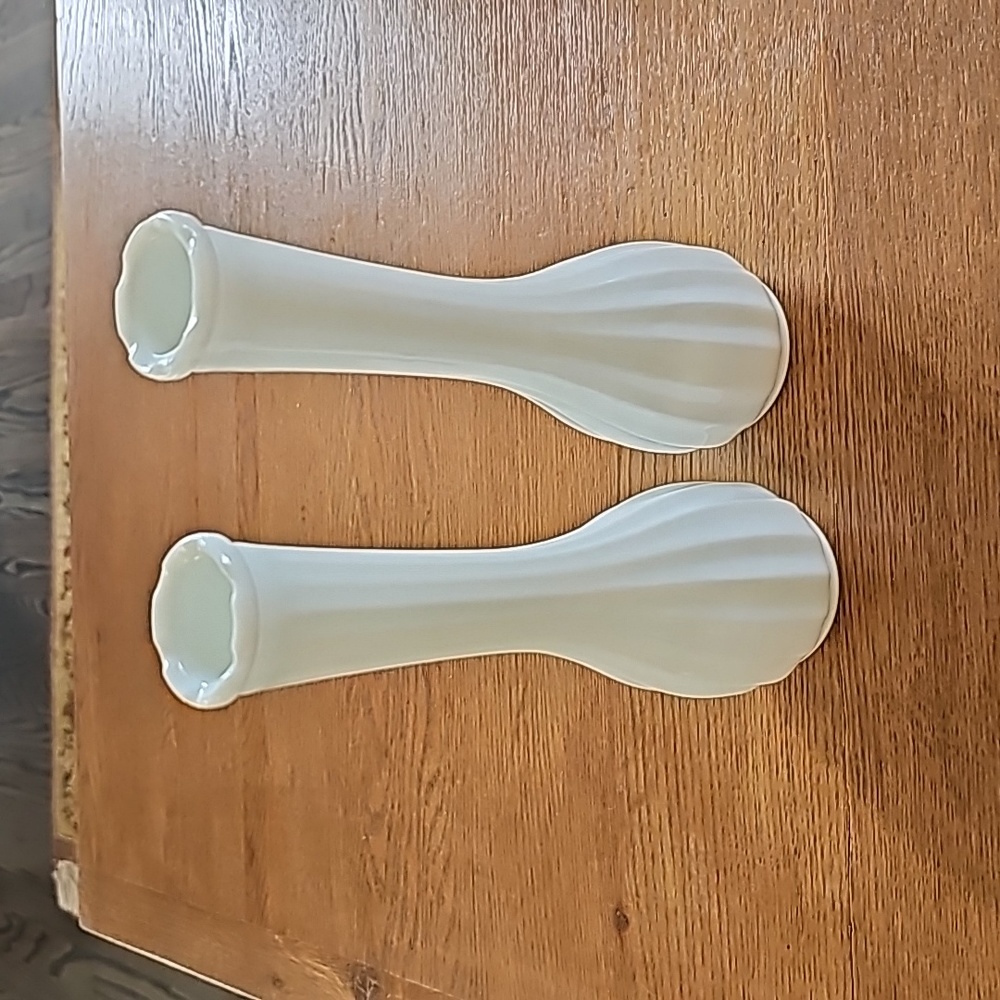 2 - 1950's Mid-Century ribbed milk glass bud vases